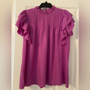 Bright pink loose fitting ruffle sleeve top, women’s size medium.